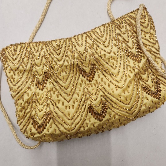Vintage 50s/60s Gold Beaded Evening Bag Purse Clutch Party Prom Handbag swiftera - Picture 4 of 5